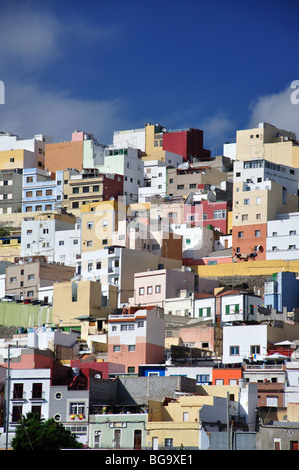 Häuser am Hang' gestrichen, Barrio San Nicolas, Las Palmas de Gran Canaria, Gran Canaria, Kanarische Inseln, Spanien Stockfoto