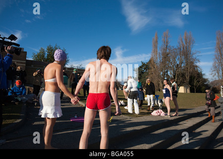 Poesie Polar Bear Club - Green Lake Park, Seattle, Washington. Stockfoto