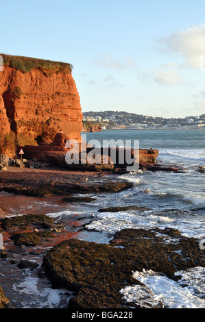 tropische Meere der Marine Devon innerhalb der englischen Riviera Geopark und Torquay in der Ferne, South Devon, Geologie Stockfoto