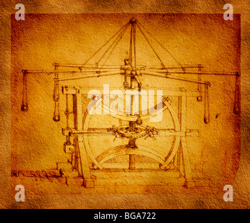 Militär-Maschinerie zu Steinen Katapult von Leonardo da Vinci 1485 ...