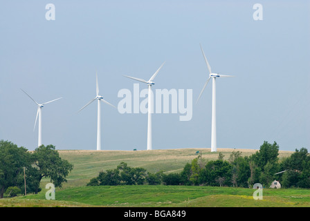 Windkraftanlagen auf landwirtschaftlichen Nutzflächen, Alberta, Kanada. Stockfoto