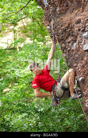 Kletterer Klettern, Nideggen, Deutschland, Europa Stockfoto