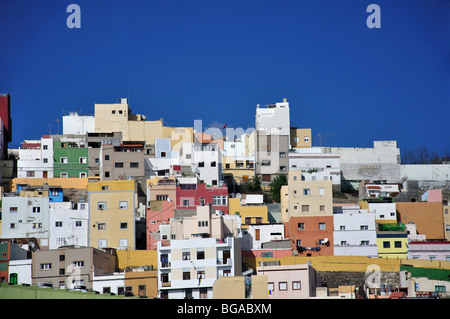 Häuser am Hang' gestrichen, Barrio San Nicolas, Las Palmas de Gran Canaria, Gran Canaria, Kanarische Inseln, Spanien Stockfoto