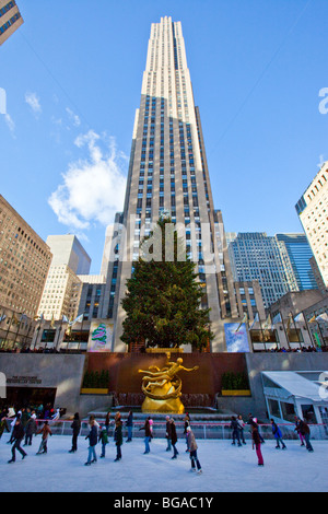 Weihnachten am Rockefeller Center in Manhattan, New York City Stockfoto