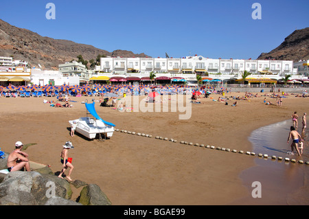 Strandblick, Playa de Mogan, Puerto de Mogan, Gemeinde Mogan, Gran Canaria, Kanarische Inseln, Spanien Stockfoto