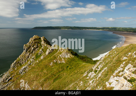 Großes Tor mit Oxwich Strand auf der rechten Seite in der Entfernung, Gower Halbinsel, Süd-Wales, U.K Stockfoto