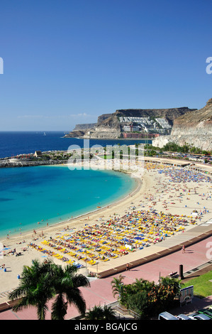 Strand Blick auf das Resort, Playa Amadores, Gemeinde Mogan, Gran Canaria, Kanarische Inseln, Spanien Stockfoto