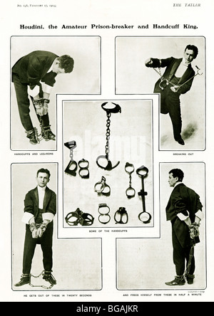 Houdini, Handcuff King, 1903 englisches Magazin verbreiten über den berühmten Magier, Entfesselungs- und Amateur prison-breaker Stockfoto