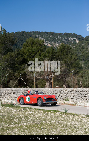 Red 1961 Austin Healey 3000 MK2 klassischen Sportwagen Teilnahme an einer Kundgebung in Spanien Stockfoto