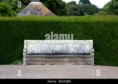 Eine Bank die Knoten-Garten auf dem Gelände des Antony House, herzlich, Cornwall, England, UK Stockfoto