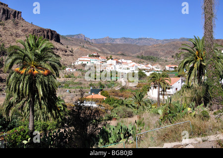 Blick auf das Dorf Fataga, Gemeinde San Bartolome de Tirajana, Gran Canaria, Kanarische Inseln, Spanien Stockfoto