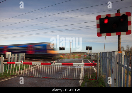 Erste Hauptstadt verbinden Eisenbahngesellschaft 365Class Diesel Einheit Connington unbemannte Bahnübergang Main Line Railway Cambridgeshire UK Stockfoto