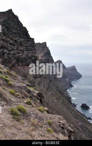 Blick auf die Klippen von Aussichtsplattform, Anden Verde, Gemeinde Artenara, Gran Canaria, Kanarische Inseln, Spanien Stockfoto