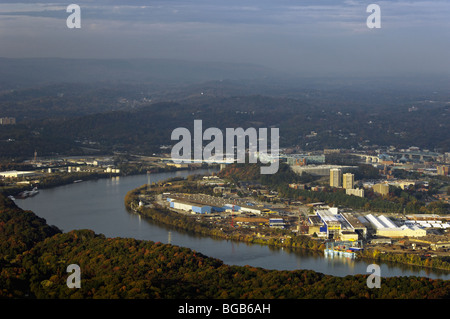 Luftaufnahme der Mokassin Biegung des Tennessee River und die Stadt Chattanooga Tennessee Stockfoto