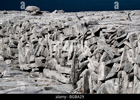 Irland, County Clare, Burren, schließen Sie Abschnitt der Trockenmauer im Stadtteil Kalk. Stockfoto