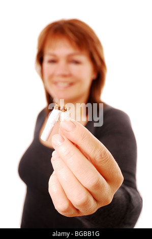 Frau Rauchen aufhören Stockfoto