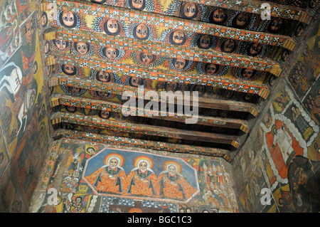 Berühmte bemalte Decke in Debre Berhan Salassie Kirche, zum UNESCO-Weltkulturerbe, Gonder, Gondar, Amhara, Äthiopien, Afrika Stockfoto