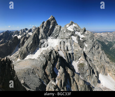 Grand Teton und Mount Owen vom Gipfel des Teewinot Berg Stockfoto