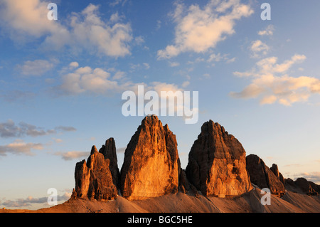 Tre Cime di Lavaredo Berge oder drei Zinnen, Hochpustertal, Sextener Dolomiten, Südtirol, Italien, Europa Stockfoto