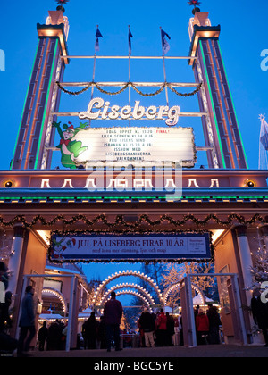 Eingang zum Weihnachtsmarkt im Vergnügungspark Liseberg in Göteborg Schweden Stockfoto