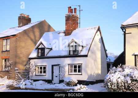 Verschneite Hütte große Gransden Cambridgeshire Stockfoto