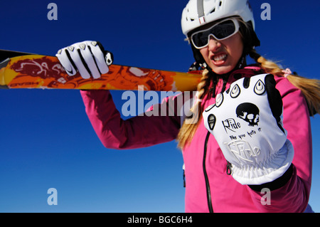 Skifahrer, Frau, freeride Stockfoto