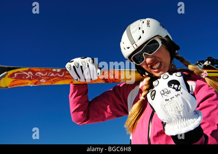 Skifahrer, Frau, freeride Stockfoto