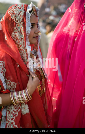 Inderin mit traditionellen Sari. Bikaner. Rajasthan. Indien Stockfoto