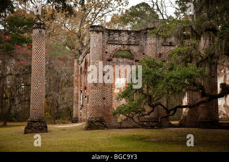 Alten Kirchenruine Sheldon, auch bekannt als der Prinz William Parish Church in der Nähe von Yemassee, South Carolina. Stockfoto