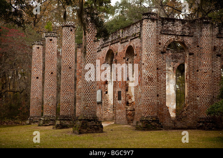 Alten Kirchenruine Sheldon, auch bekannt als der Prinz William Parish Church in der Nähe von Yemassee, South Carolina. Stockfoto