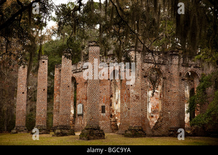 Alten Kirchenruine Sheldon, auch bekannt als der Prinz William Parish Church in der Nähe von Yemassee, South Carolina. Stockfoto