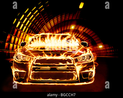Führerschein und Drucke auf MaximImages.com – mit Flammen bedeckt, Sportwagen, die durch einen Tunnel fahren Stockfoto