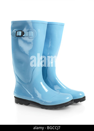 Blaue Gummistiefel isolierten auf weißen Hintergrund Stockfoto