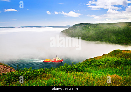 Schiff betreten den Narrows von St John's Hafen vom Signal Hill in Neufundland Kanada Stockfoto