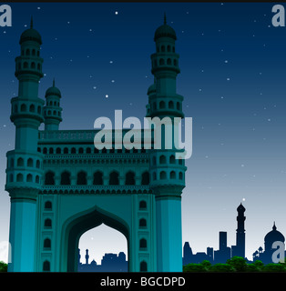 Ansicht der Charminar, Hyderabad, Indien, Nacht Stockfoto