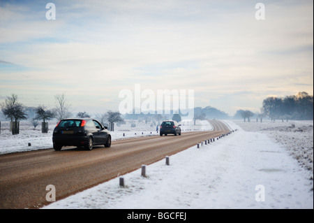 Autos fahren durch Richmond Park, Surrey, England, UK Stockfoto