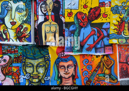Thailand; Bangkok; Banglamphu; Soi Rambuttri; Kunstwerk zum Verkauf Stockfoto
