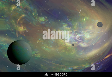 Vektor-Illustration von Weltraum-Nebel und Planeten Stockfoto