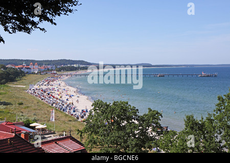 Panoramablick über den Strand von Binz, Insel Rügen, Mecklenburg-West Pomerania, Deutschland Stockfoto