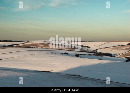 Schnee fällt in den South Downs National Park. Stockfoto