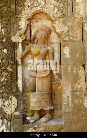 Laos; Champasak Provinz; Am Eingang zum Heiligtum am Wat Phu Champasak schnitzen Stockfoto