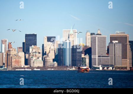 Möwen und der Manhattan Skyline, New York City Stockfoto