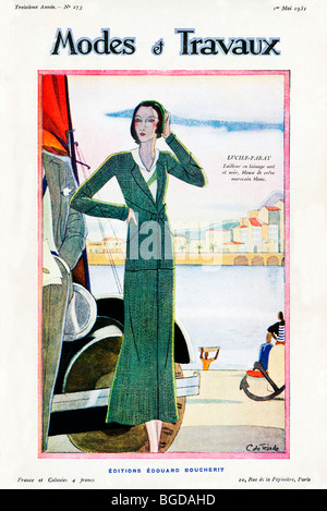 Modi Et Travaux, Mai 1931 Cover von der französischen Mode Magazin, Outfit von Lucile Paray in einem nordafrikanischen Hafen Stockfoto