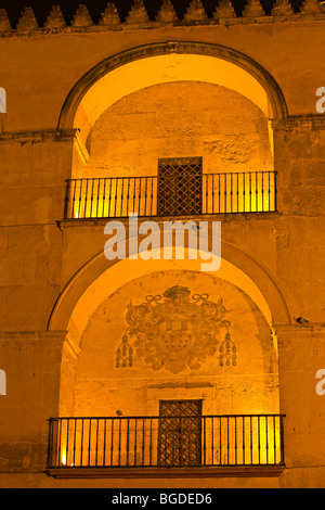 Südwand der Mezquita (-Moschee-Kathedrale) in der Nacht in der Stadt Córdoba, UNESCO-Weltkulturerbe, Provinz Cordob Stockfoto