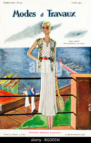 Modi Et Travaux, April 1931 Cover der französischen Mode Magazin, Outfit von Jane Regny für eine Dame auf einen Urlaub am Meer Stockfoto