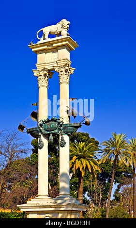 Denkmal für Columbus (Christopher Columbus) im Viertel Santa Cruz, Jardines de Murillo, Provinz, Stadt von Sevilla (Sevilla) Stockfoto