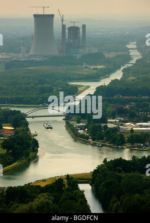 Luftaufnahme, Kanal Kreuzung, Binnenschifffahrt, Dattelner Meer, Dortmund-Ems-Kanal, Kraftwerk Kraftwerk EON4, Datteln Stockfoto