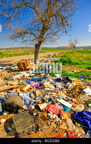 Müll/Verschmutzung entlang einer Landstraße in der Provinz Jaen, Andalusien (Andalusien), Spanien, Europa. Stockfoto