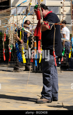 Feuerwerkskörper für "La Mascletà" (Feuerwerk). "Les Falles" (auf Valencianisch) aka "Las Fallas" (auf Spanisch). Valencia. Spanien Stockfoto