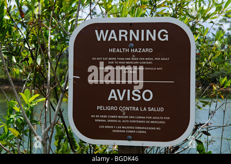 Mercury Warnung Zeichen, Everglades National Park, Miami, Florida, USA Stockfoto